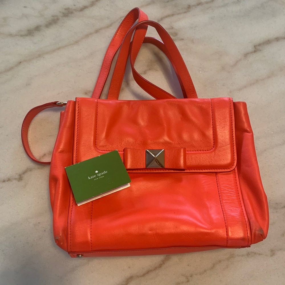 Kate Spade NY bright orange cross body bow bag